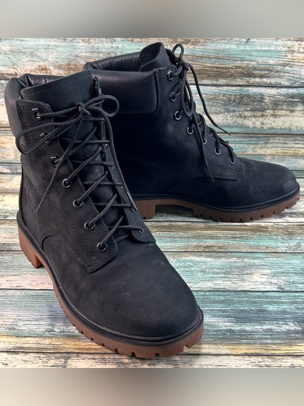 TIMBERLAND Combat Boots Size 6M Ankle Military Moto Lace Up Black Nubuck Leather